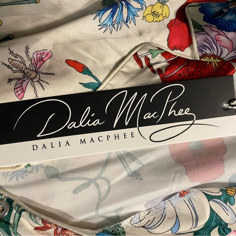 Dalia MacPhee White Field Poppy Satin Pajama Set Size Large Long Sleeve - Picture 6 of 9